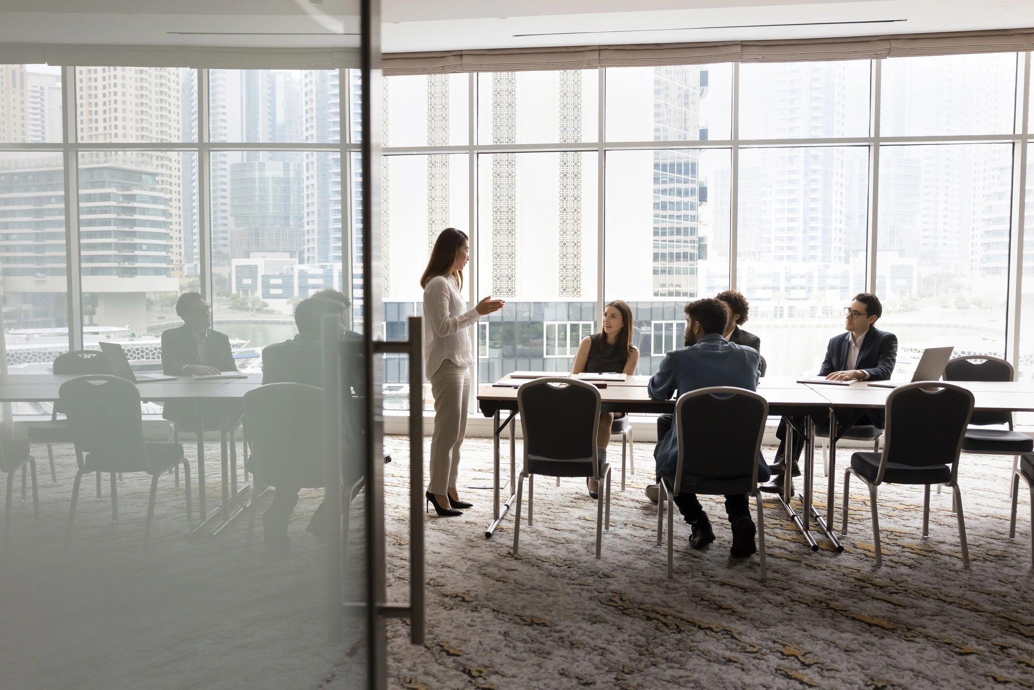 Business team collaborating at a meeting table